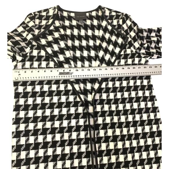 The Limited Womens Open Jacket Black White Houndstooth Sz 12 Faux Leather Trim - Picture 8 of 13